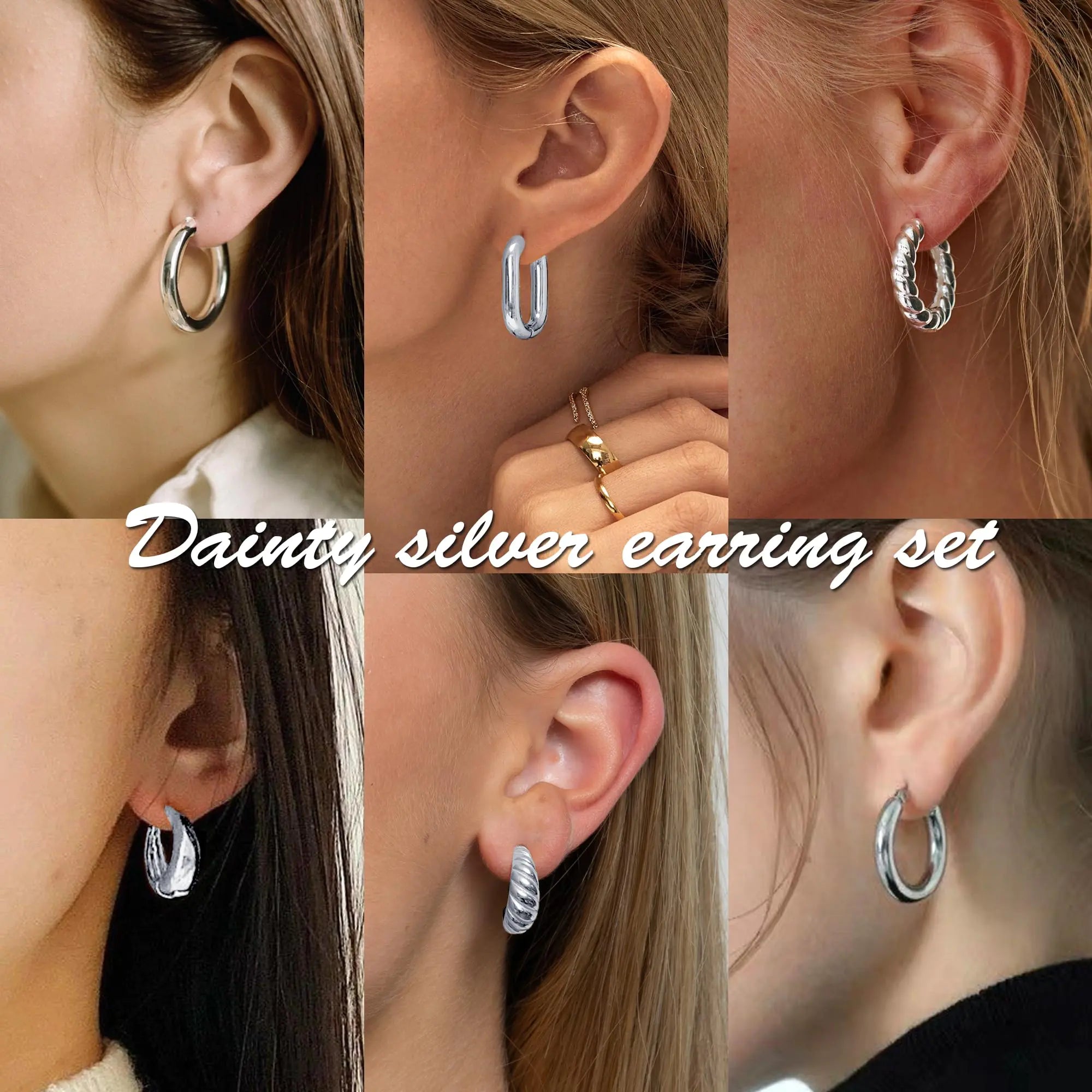 9 Pairs Gold/Sterling Silver/Rose Gold Plated Hoop Earrings Set