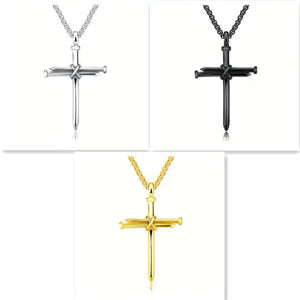 Steel Gold Black Color Fashion Mens Iron Nail Cross Pendant Necklace