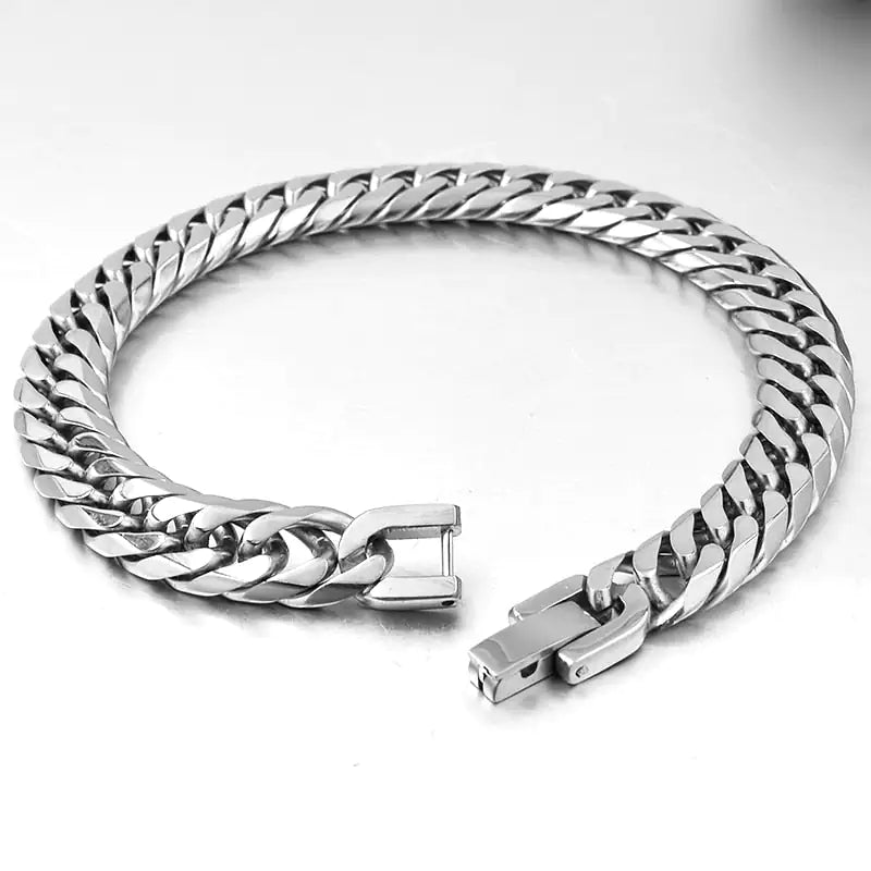 Stainless Steel Curb Dome Link Wristband Jewelry