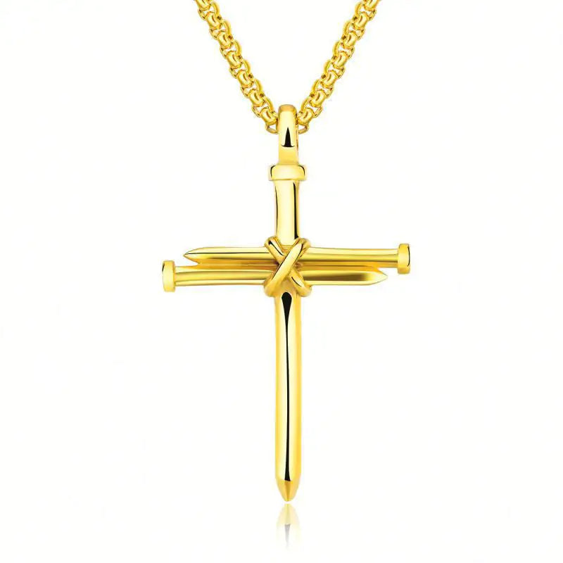 Steel Gold Black Color Fashion Mens Iron Nail Cross Pendant Necklace