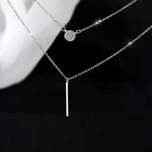 S925 Silver Color Double Chain Long Stick Micro Pave Zircon