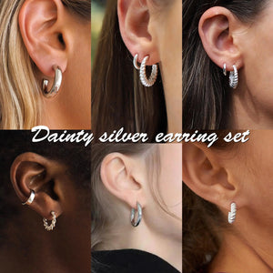 9 Pairs Gold/Sterling Silver/Rose Gold Plated Hoop Earrings Set