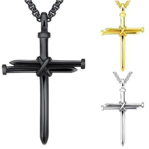 Steel Gold Black Color Fashion Mens Iron Nail Cross Pendant Necklace