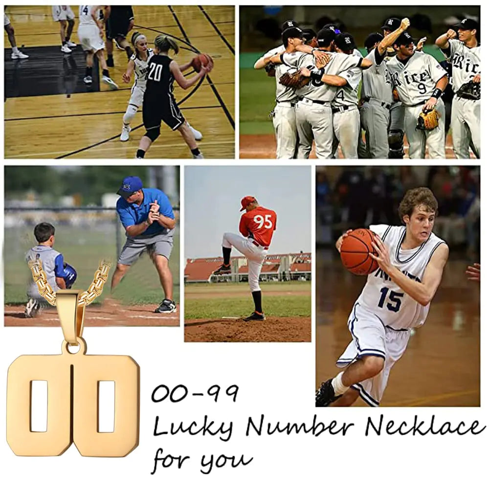 Number Necklace for Boy Black Athletes Number Stainless Steel