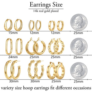 Yesteel 9 Pairs Gold Hoop Earrings for Women, 925 Sterling Silver