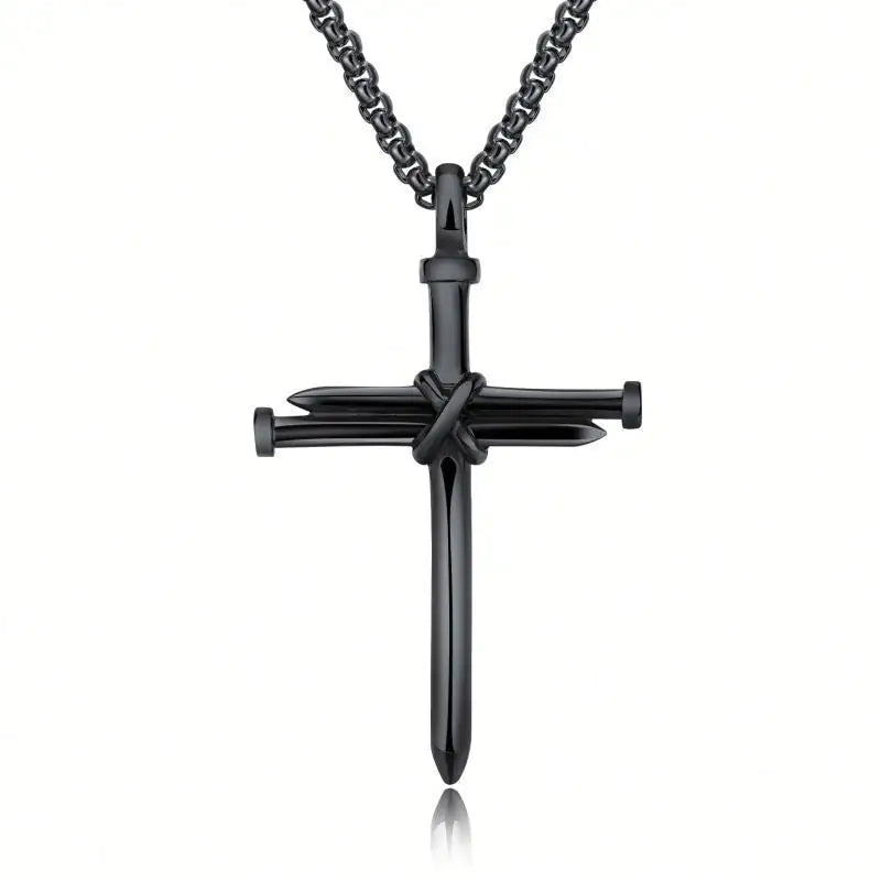 Steel Gold Black Color Fashion Mens Iron Nail Cross Pendant Necklace