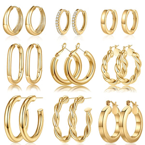 Yesteel 9 Pairs Gold Hoop Earrings for Women, 925 Sterling Silver